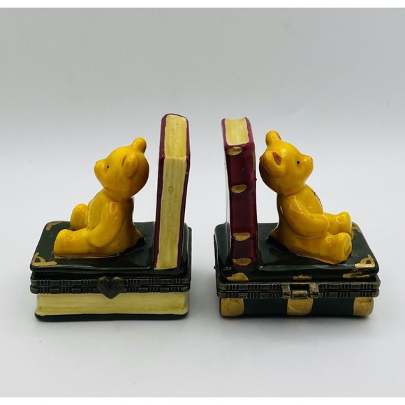 Vintage Teddy Bear Book End Treasure Trinket Boxes Mini Ceramic Hinged Lot of 2 - Picture 3 of 8